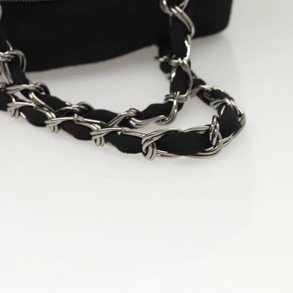 CHANEL COCO Mark Chain Hand Bag Cotton Black Silver CC Auth BD2146 - Picture 8 of 16